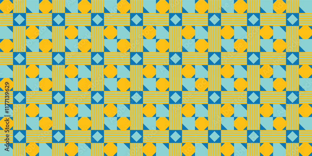 Seamless geometric pattern combination of colorful shapes and lines. Perfect for printing, design backgrounds, wallpaper and tiles. Seamless geometric pattern combination of colorful shapes and lines. Perfect for printing, design backgrounds, wallpaper and tiles.