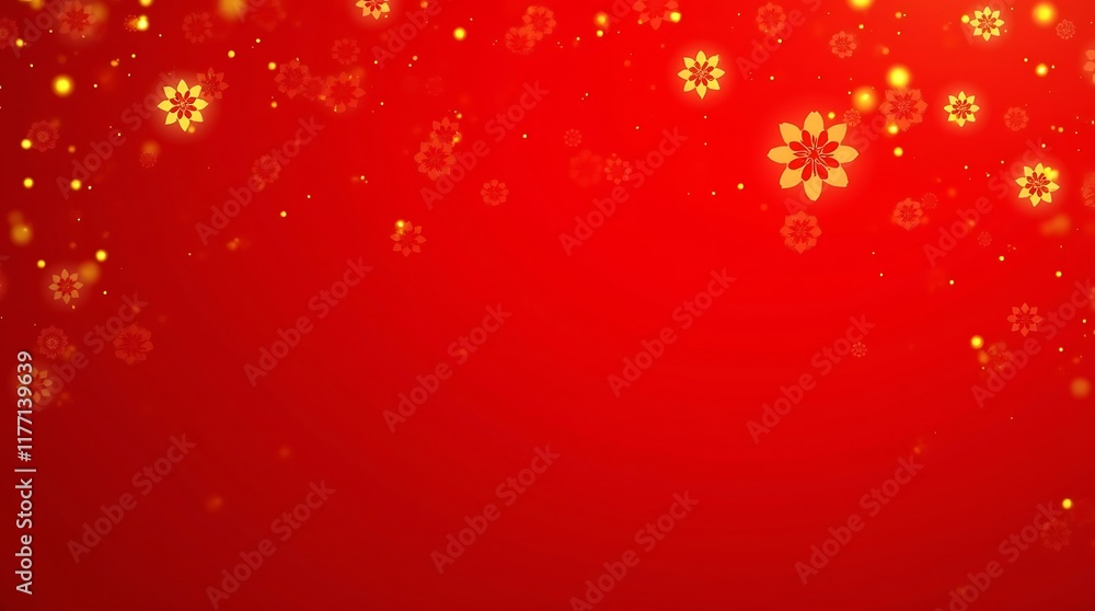 Red Festive Background with Golden Flowers
