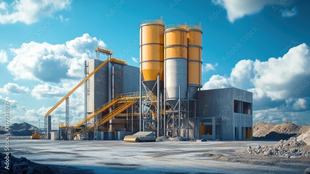 Obraz premium Modern Concrete Batching Plant under a Sunny Sky