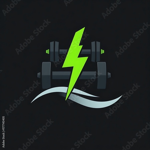 Energetic Fitness Logo: Dumbbells, Lightning Bolt, and Wave Design  photo