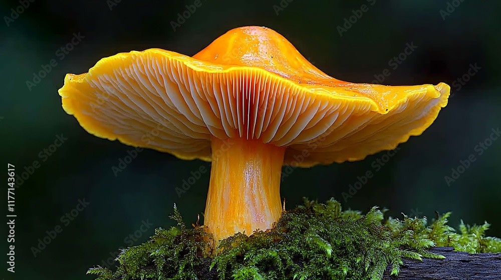 Vibrant orange mushroom forest moss close-up. Vibrant orange mushroom forest moss close-up.