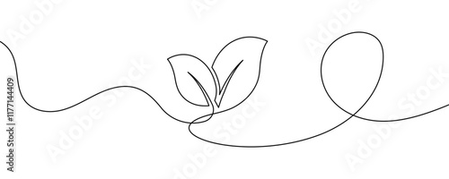One continuous line leaf. Linear plants. Hand drawing leaves. Vector 10 Eps.