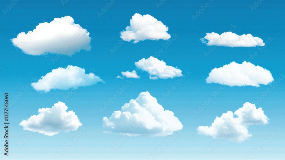 Fluffy white clouds in clear blue sky, natural tranquility Fluffy white clouds in clear blue sky, natural tranquility