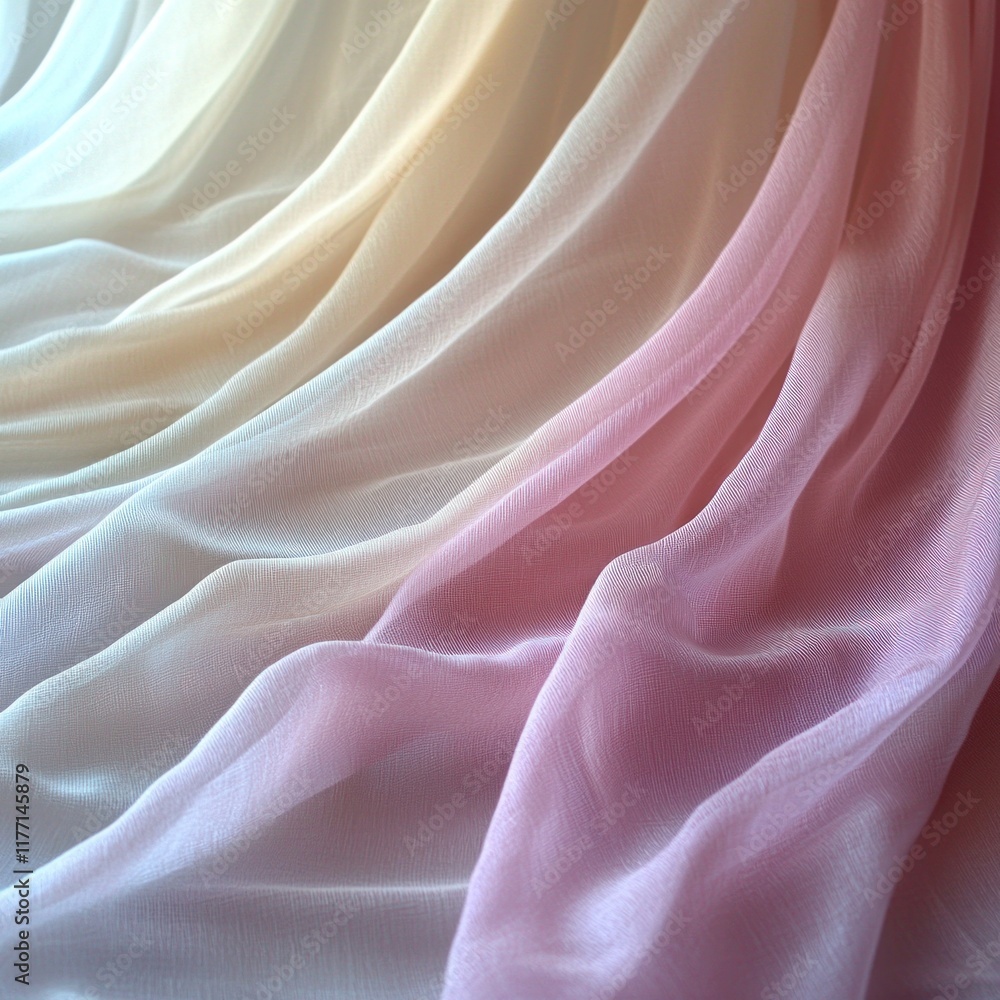 Fototapeta premium Pastel ombre fabric draped indoors, gradient backdrop for product display or design