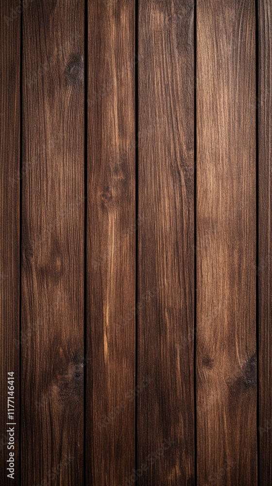 Naklejka premium Rich dark brown wood showcases natural pine planks, perfect for backgrounds in design or decoration with ample text space.