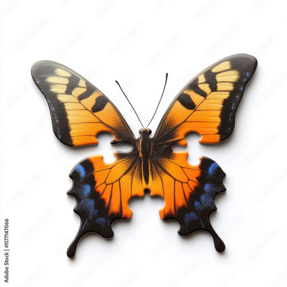Colorful butterfly displays intricate wing patterns against a plain background Colorful butterfly displays intricate wing patterns against a plain background