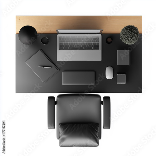 Top view of Standing desk, Standing desk black accent furniture piece, aerial view furniture photo