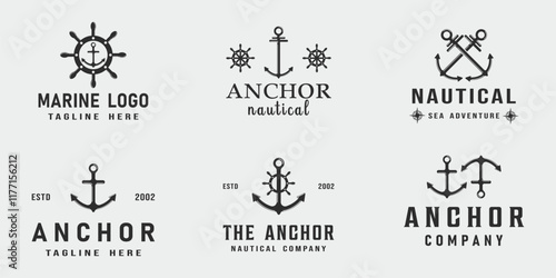set logo anchor vintage vector icon symbol illustration template design