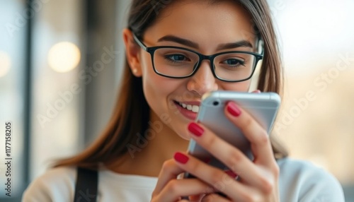 Young Woman using Smartphone, Close-up Portrait