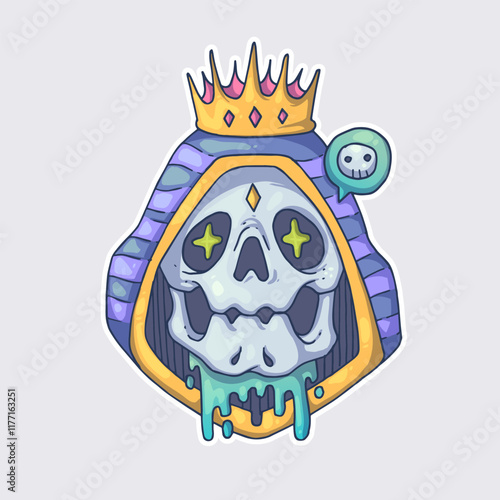 Skull in the hood. Cartoon vector character. Trendy style. Vector illustration.