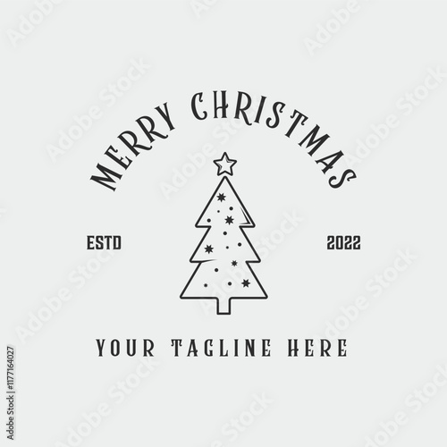 pine tree christmas line art logo vector  illustration template icon graphic design