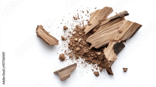 Wallpaper Mural Wood pieces and dust, crushed tree bark isolated on white background Torontodigital.ca