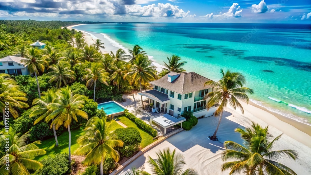 Fototapeta premium Aerial View: Best Choice Vacation Home, Luxurious Beachfront Property