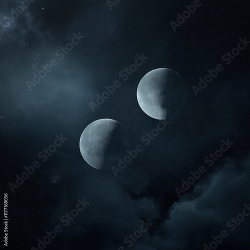 photo of a beautiful dark night, two moons, realistic, high definition, masterpiece --v 6 photo