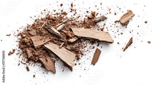 Wallpaper Mural Wood pieces and dust, crushed tree bark isolated on white background Torontodigital.ca