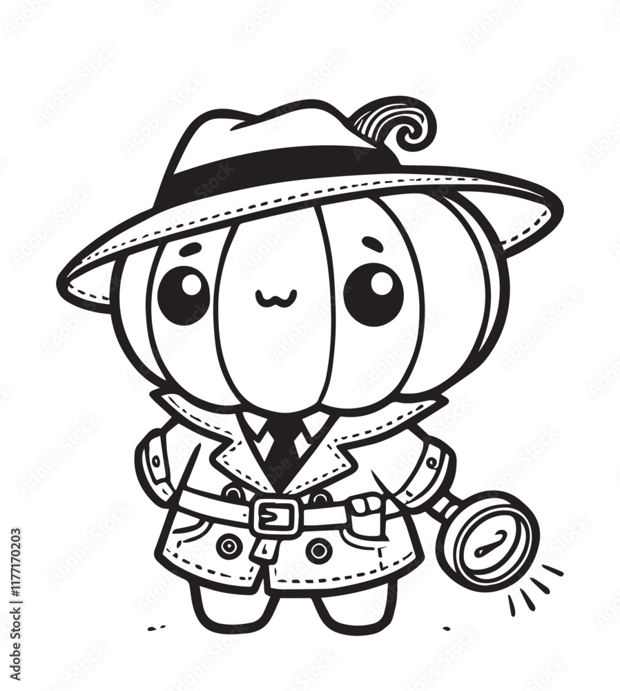 Coloring book cute pumpkin detective Coloring book cute pumpkin detective