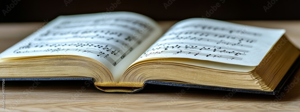Obraz premium Open Music Book Close-Up – Musical Creativity, Artistic Expression, Warm Ambiance, and Classical Inspiration