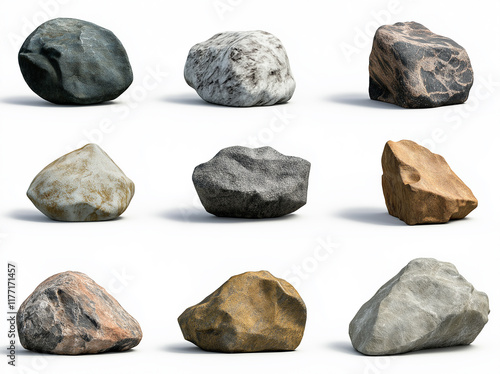 Set of stones isolated on white background.collection of stone isolated on white background. photo