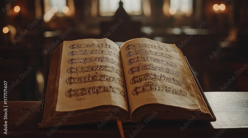 Obraz premium Open Music Book Close-Up – Musical Creativity, Artistic Expression, Warm Ambiance, and Classical Inspiration