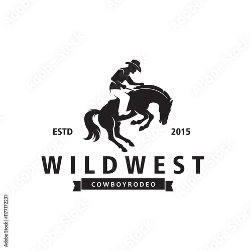 A Cowboy Rodeo Ride a Horse Silhouette for Vintage Western Country Wild West Vector logo design