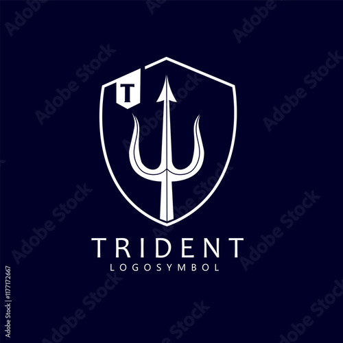 Trident With Shield Logo Vector Design