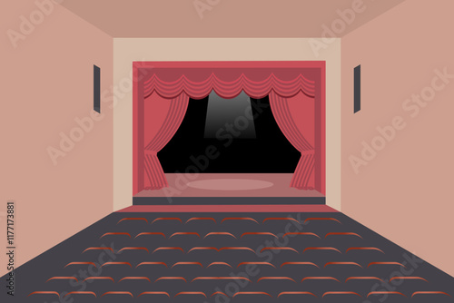 Illustration of a Theatre with Open Curtain and Empty Stage