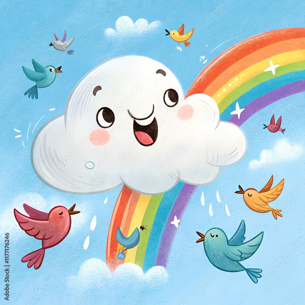 Obraz premium birds, cloud and rainbow