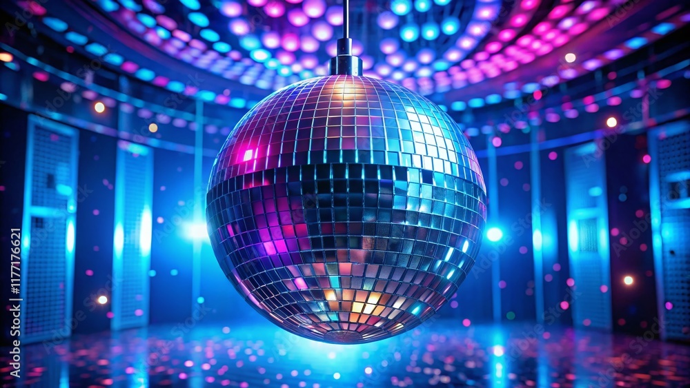 Obraz premium Aerial View Disco Ball Pink Blue Room Lighting Party Nightclub Interior Design