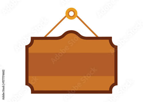 Door plaque hanging wood sign flat illustration on white background
