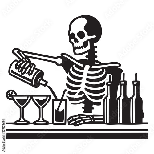 Bartender Skeleton illustration Vector, Club Party skull clipart Design
