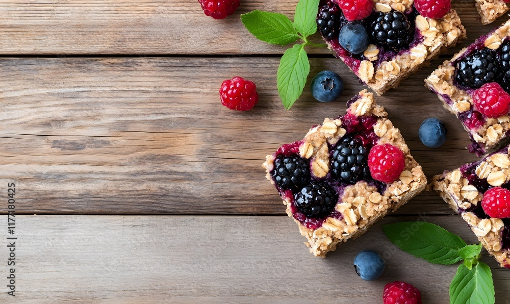 Crumpled berry and oatmeal bars, Generative AI Crumpled berry and oatmeal bars, Generative AI