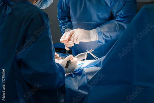 Fotografie open abdominal surgery, hernia surgery, surgery, patient on the table