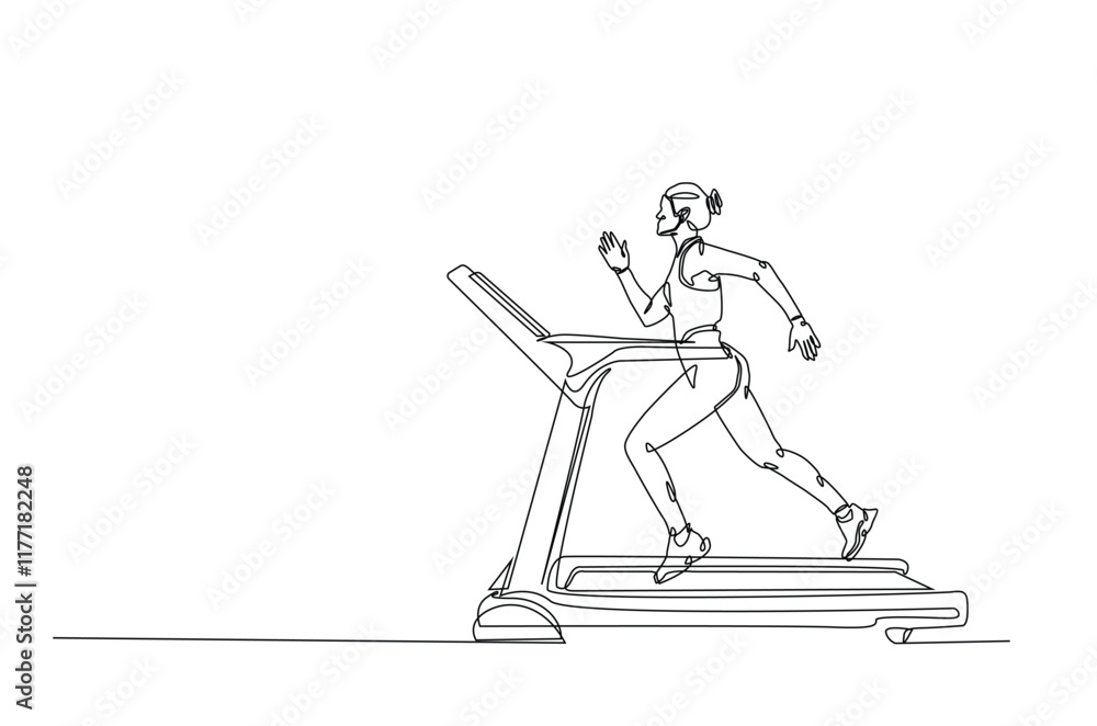 Fototapeta premium Man running on a treadmill continuous one line drawing. Single line art illustration of man running speed on treadmill. Editable vector.