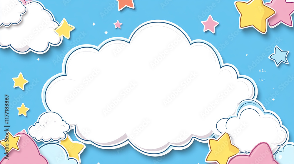 雲と星のカラフルなフレームイラスト 雲と星のカラフルなフレームイラスト
