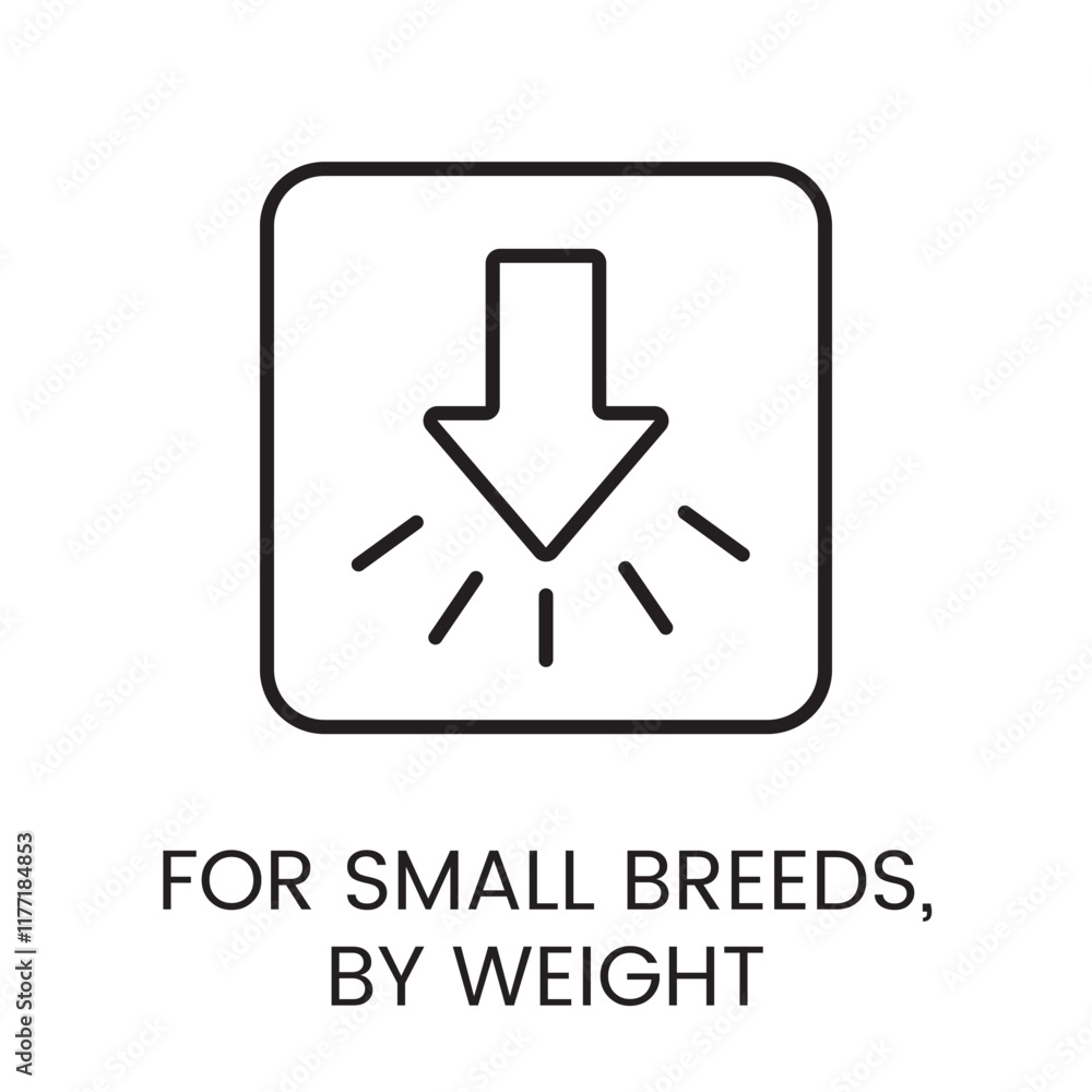 Fototapeta premium An icon of a downward arrow within a square in vector, symbolizing focused dosage for small breeds, with an editable stroke