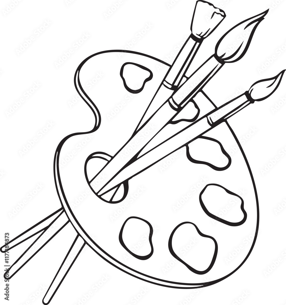 Artist palette with brushes vector illustration