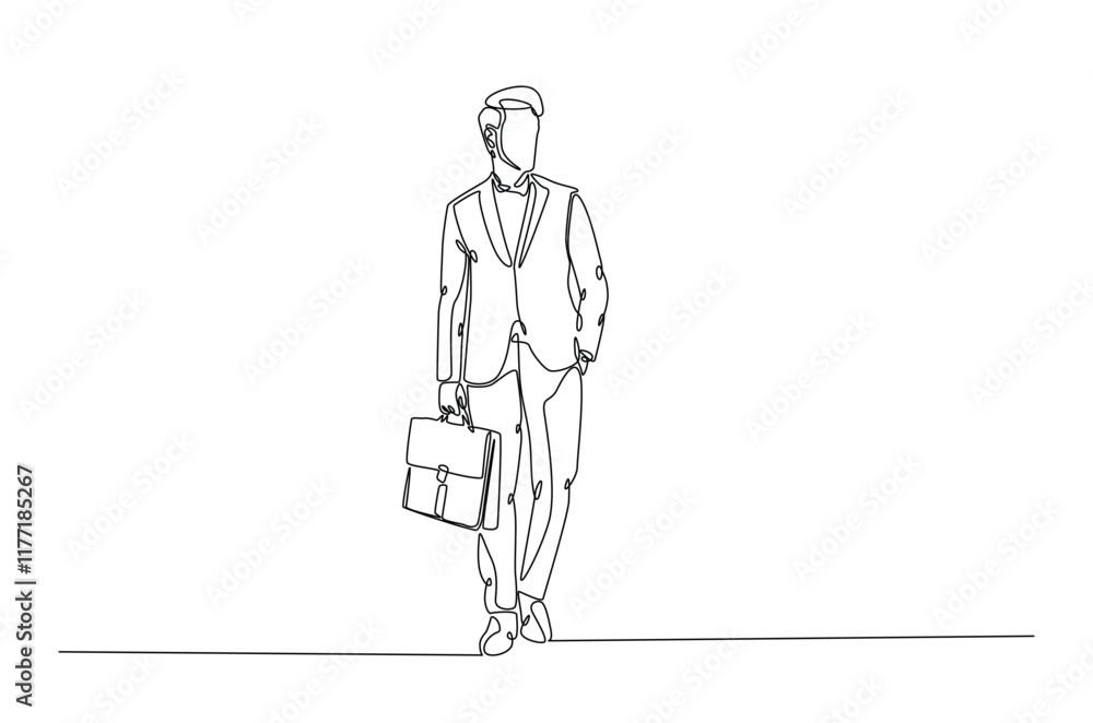 Businessman caryying briefacase in continuous one line drawing. Simple line art illustration of businessman with briefacase. Editable vector. Businessman caryying briefacase in continuous one line drawing. Simple line art illustration of businessman with briefacase. Editable vector.