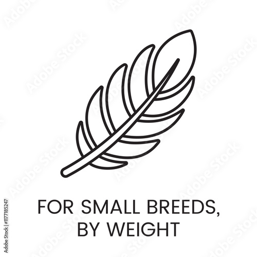 An icon of a feather in vector, representing light and precise dosage for small breeds, with an editable stroke