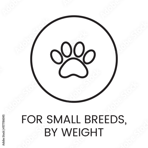 An icon of a paw print within a circle in vector, symbolizing care and products for small breed pets, with an editable stroke