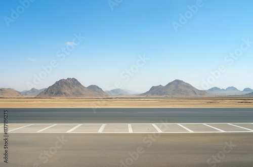 Beautiful wide angle view of the B4 road between Lüderitz and Keetmanshoop near Garub in Namibia, Africa. The road cuts through the famous Namib Desert. Mountains in the background. photo