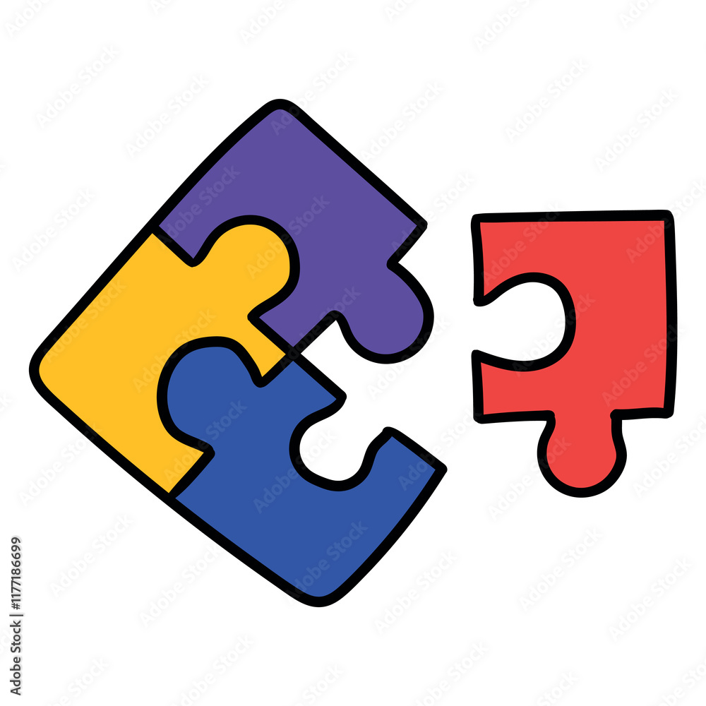 Hand drawn cartoon colored puzzles icon on white background. Hand drawn cartoon colored puzzles icon on white background.