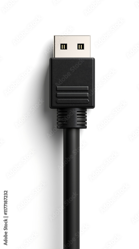 Closeup of a black DisplayPort cable connector Its a highdefinition digital interface for video and audio transmission Closeup of a black DisplayPort cable connector Its a highdefinition digital interface for video and audio transmission