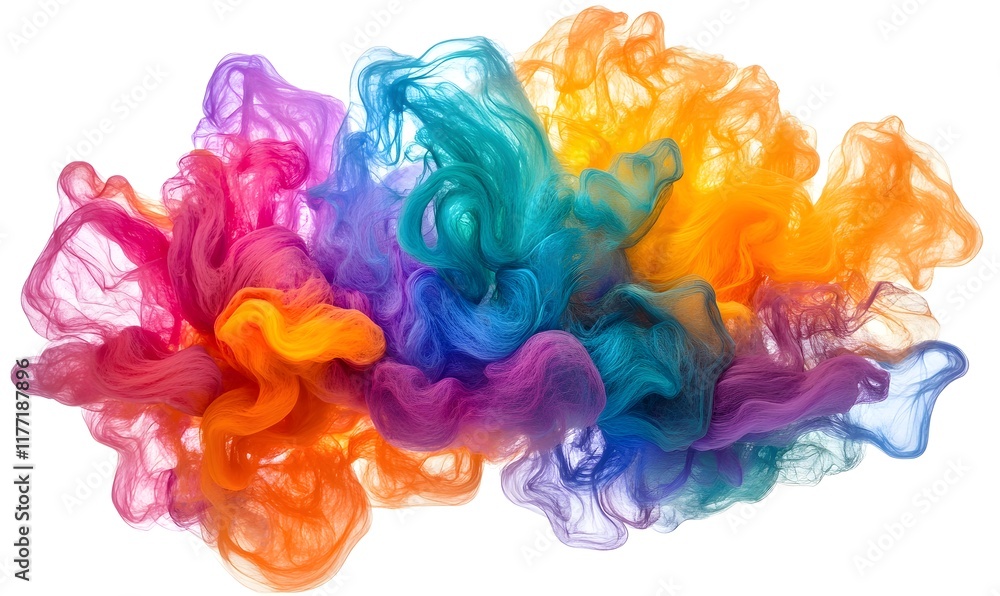 Fototapeta premium Vibrant rainbow ink swirling in water, isolated on white.
