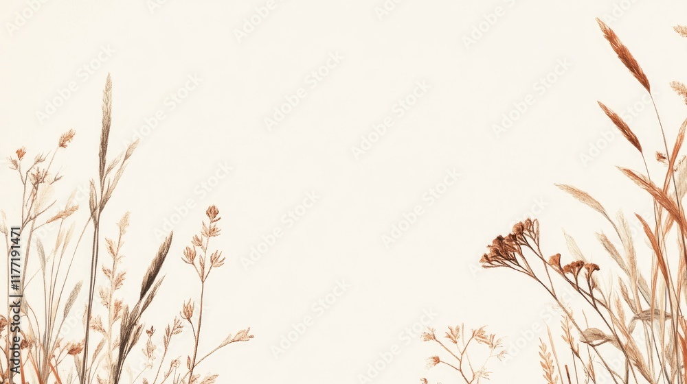 Obraz premium Minimalist pastel canvas with a delicate floral frame for greeting card or invitation designs. Flat lay, top view.