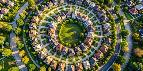 Wallpaper Mural Aerial View of Circular Neighborhood, Green Spaces, Suburban Homes, Bird's Eye View, Community Design Torontodigital.ca