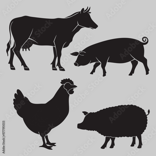 Farm animal silhouette vector design art and illustration