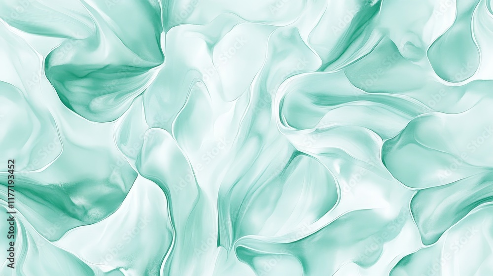 Obraz premium Green Swirled Abstract Art, Modern Fluid Art Print, Green White Wall Decor Art