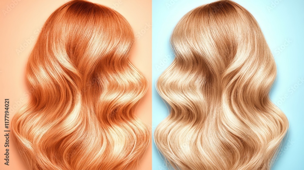 Fototapeta premium Minimalist Illustration of a Woman with Shiny Long Hair, Pastel Color Background, Beauty and Haircare Concept, Feminine Elegance