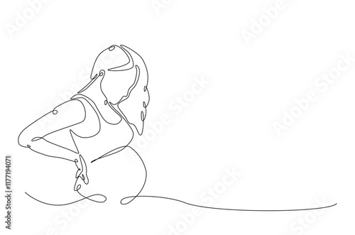 Beautiful pregnant woman touching her belly in continuous one line drawing. Simple line art illustration of pregnant belly. Editable vector.