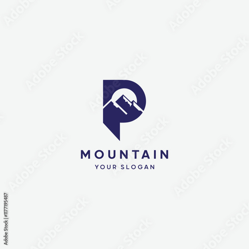 Initial P monogram alphabet with the mountain peak.vector template logo